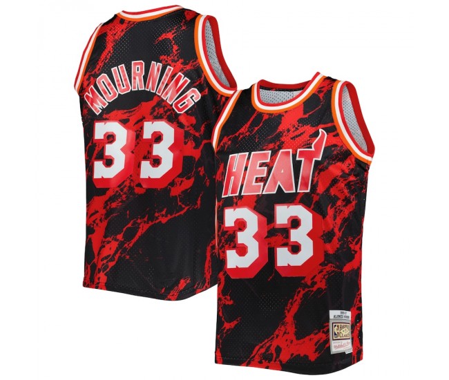 Miami Heat Alonzo Mourning Men's Mitchell & Ness Black 1996-97 Hardwood Classics Marble Swingman Jersey