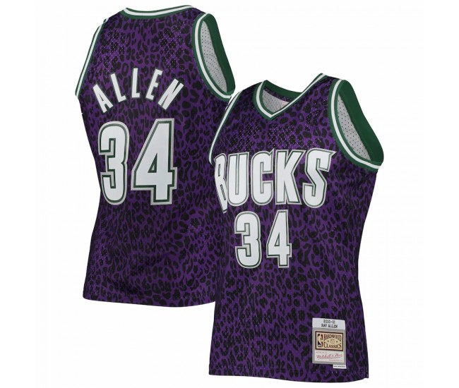 Milwaukee Bucks Ray Allen Men's Mitchell & Ness Purple Hardwood Classics Wildlife Swingman Jersey