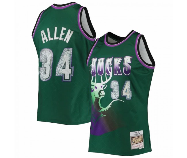 Milwaukee Bucks Ray Allen Men's Mitchell & Ness Green 1996-97 Hardwood Classics NBA 75th Anniversary Diamond Swingman Jersey