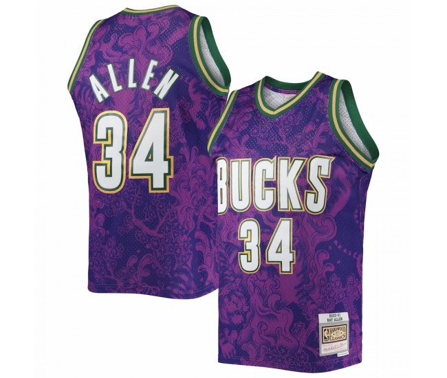 Milwaukee Bucks Ray Allen Men's Mitchell & Ness Purple Hardwood Classics 2000-01 Lunar New Year Swingman Jersey