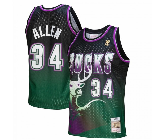 Milwaukee Bucks Ray Allen Men's Mitchell & Ness Green/Black 1996/97 Hardwood Classics Fadeaway Swingman Player Jersey