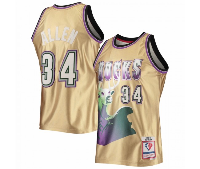 Milwaukee Bucks Ray Allen Gold Men's Mitchell & Ness 75th Anniversary 1996-97 Hardwood Classics Swingman Jersey