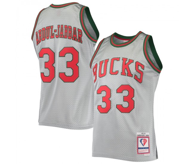 Milwaukee Bucks Kareem Abdul-Jabbar Silver Men's Mitchell & Ness 75th Anniversary 1971-72 Hardwood Classics Swingman Jersey