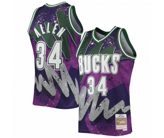 Milwaukee Bucks Ray Allen Men's Mitchell & Ness Purple Hardwood Classics 2000-01 Hyper Hoops Swingman Jersey