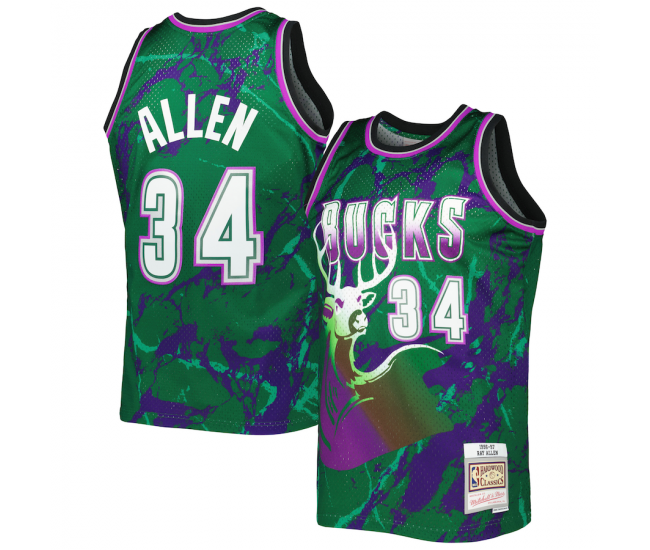 Milwaukee Bucks Ray Allen Men's Mitchell & Ness Green 1996-97 Hardwood Classics Marble Swingman Jersey