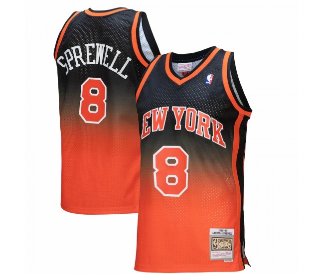 New York Knicks Latrell Sprewell Men's Mitchell & Ness Orange/Black 1998/99 Hardwood Classics Fadeaway Swingman Player Jersey