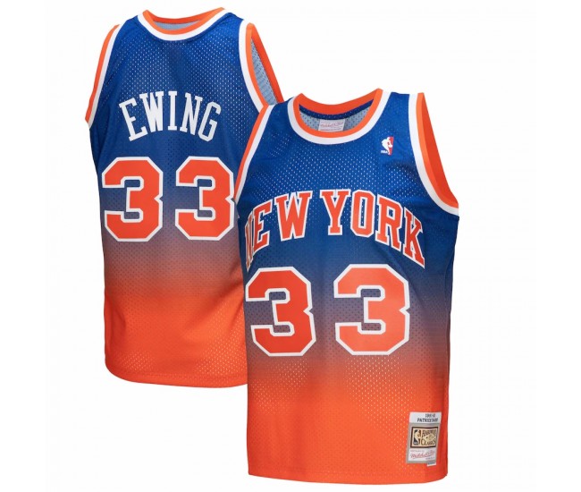 New York Knicks Patrick Ewing Men's Mitchell & Ness Orange/Royal 1991/92 Hardwood Classics Fadeaway Swingman Player Jersey