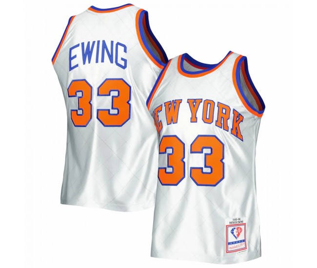 New York Knicks Patrick Ewing Men's Mitchell & Ness Platinum 1985-86 Hardwood Classics 75th Anniversary Swingman Jersey