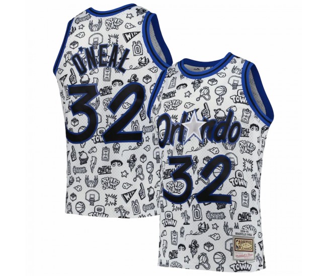 Orlando Magic Shaquille O'Neal Men's Mitchell & Ness White 1994-95 Hardwood Classics Doodle Swingman Player Jersey