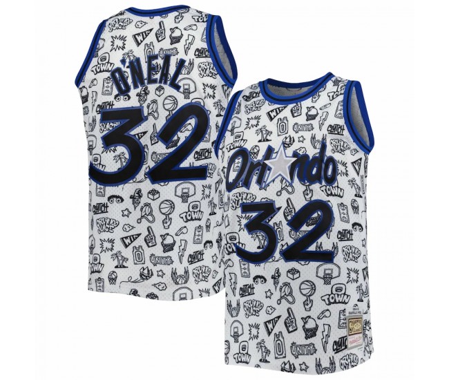  Orlando Magic Shaquille O'Neal Men's Mitchell & Ness White 1994-95 Hardwood Classics Doodle Swingman Jersey