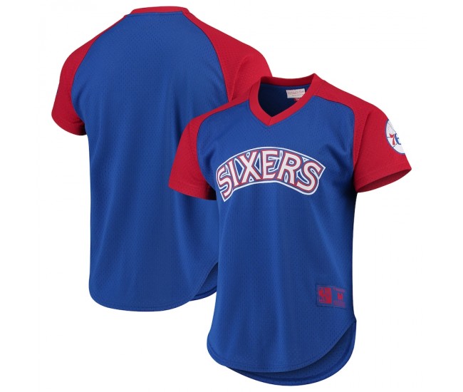 Philadelphia 76ers Men's Mitchell & Ness Royal Hardwood Classics Final Seconds Mesh Raglan Sleeve V-Neck T-Shirt