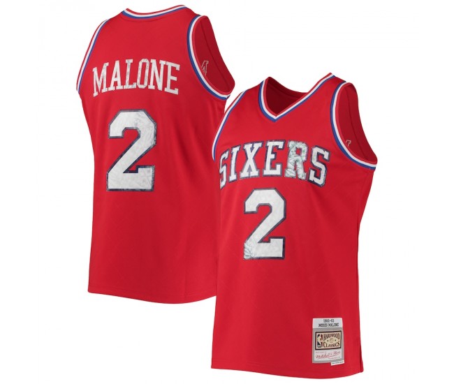 Philadelphia 76ers Moses Malone Men's Mitchell & Ness Red 1996-97 Hardwood Classics NBA 75th Anniversary Diamond Swingman Jersey