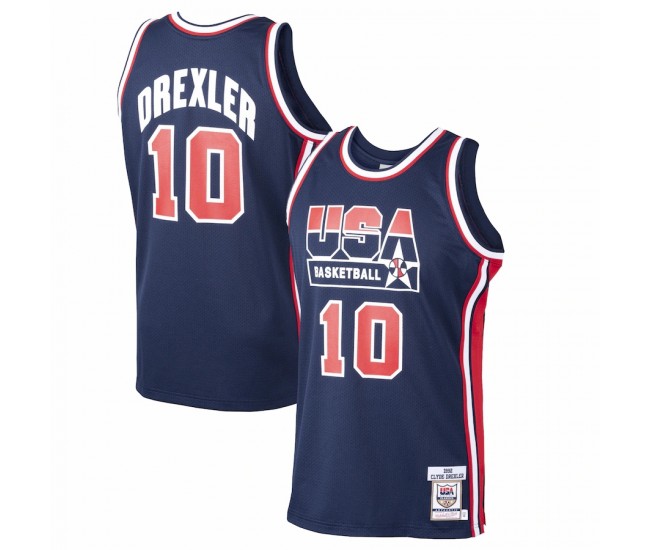 USA Basketball Clyde Drexler Men's Mitchell & Ness Navy Home 1992 Dream Team Authentic Jersey