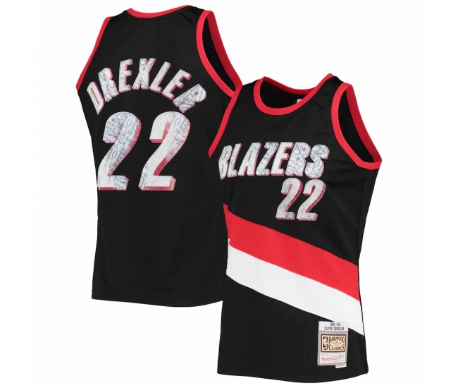 Portland Trail Blazers Clyde Drexler Men's Mitchell & Ness Black 1996-97 Hardwood Classics NBA 75th Anniversary Diamond Swingman Jersey