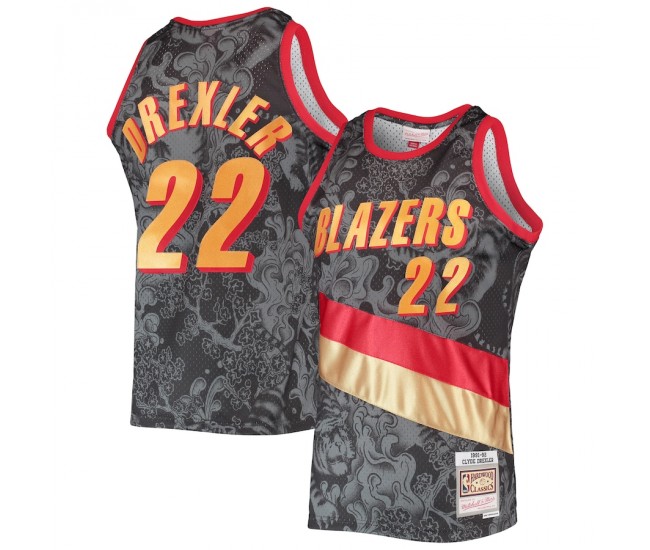 Portland Trail Blazers Clyde Drexler Men's Mitchell & Ness Black Hardwood Classics 1991-92 Lunar New Year Swingman Jersey