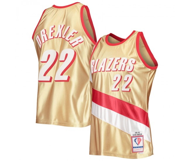 Portland Trail Blazers Clyde Drexler Gold Men's Mitchell & Ness 75th Anniversary 1991-92 Hardwood Classics Swingman Jersey