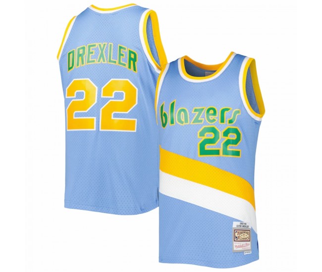 Portland Trail Blazers Clyde Drexler Men's Mitchell & Ness Light Blue 1983-84 Hardwood Classics Reload 3.0 Swingman Jersey