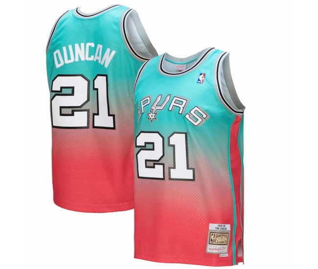 San Antonio Spurs Tim Duncan Men's Mitchell & Ness Pink/Teal 1998/99 Hardwood Classics Fadeaway Swingman Player Jersey