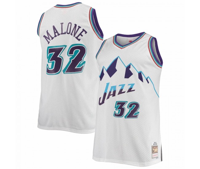 Utah Jazz Karl Malone Men's Mitchell & Ness White Big & Tall Hardwood Classics Jersey