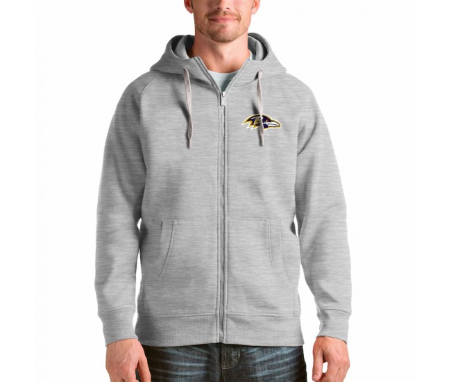 Baltimore Ravens Men's Antigua Heather Gray Victory Full-Zip Hoodie