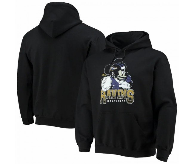 Baltimore Ravens Men's Junk Food Black Disney Mickey Quarterback Pullover Hoodie