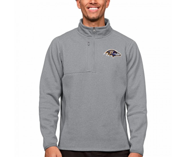 Baltimore Ravens Men's Antigua Heathered Gray Course Quarter-Zip Pullover Top