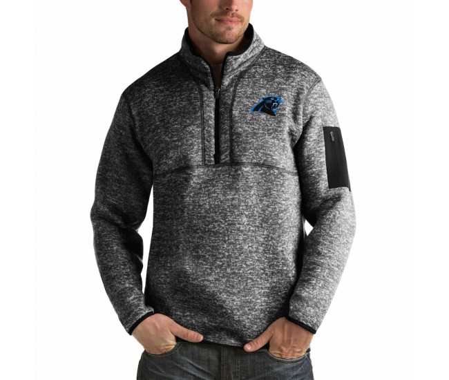 Carolina Panthers Men's Antigua Heather Black Fortune Big & Tall Quarter-Zip Pullover Jacket