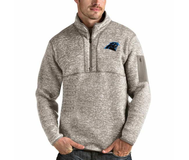 Carolina Panthers Men's Antigua Oatmeal Fortune Quarter-Zip Pullover Jacket