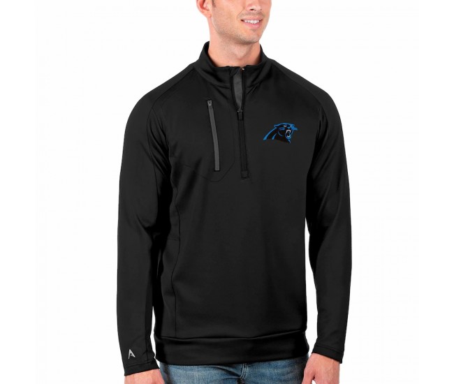 Carolina Panthers Men's Antigua Black/Charcoal Big & Tall Generation Quarter-Zip Pullover Jacket