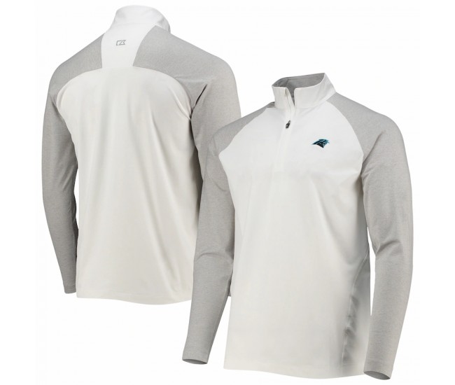 Carolina Panthers Men's Cutter & Buck White Response Hybrid DryTec Raglan Quarter-Zip Jacket