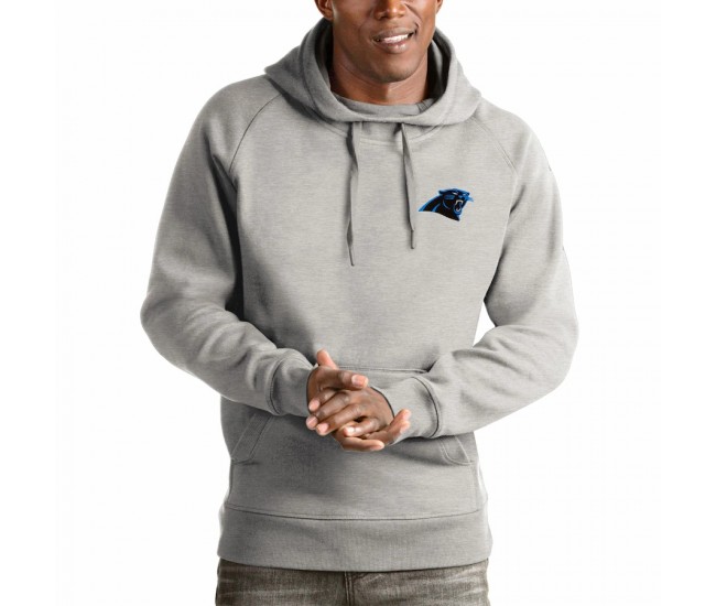 Carolina Panthers Men's Antigua Heathered Gray Logo Victory Pullover Hoodie