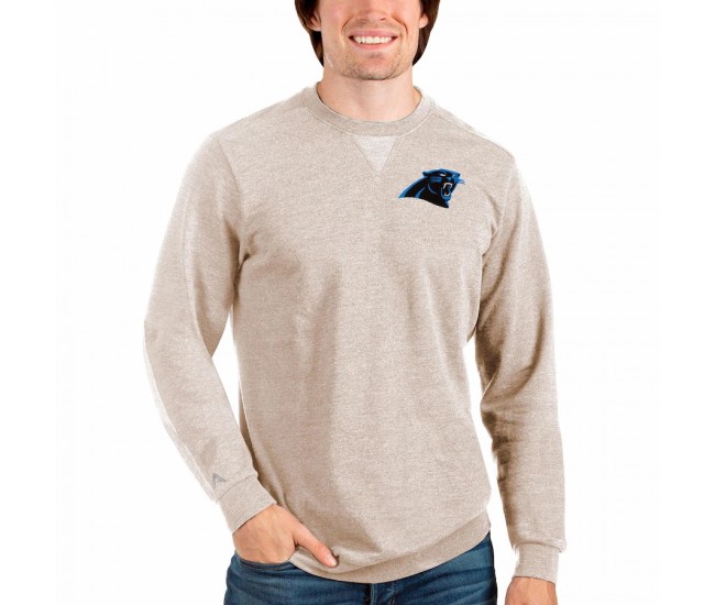 Carolina Panthers Men's Antigua Oatmeal Reward Crewneck Pullover Sweatshirt