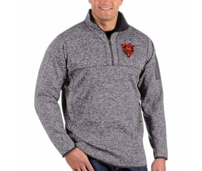 Chicago Bears Men's Antigua Heather Charcoal Big & Tall Bear Head Fortune Quarter-Zip Pullover Jacket