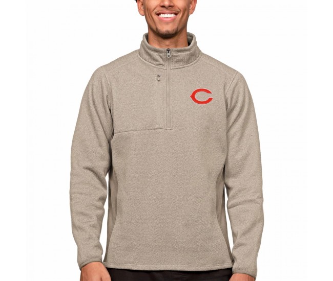 Chicago Bears Men's Antigua Oatmeal Course Quarter-Zip Pullover Top