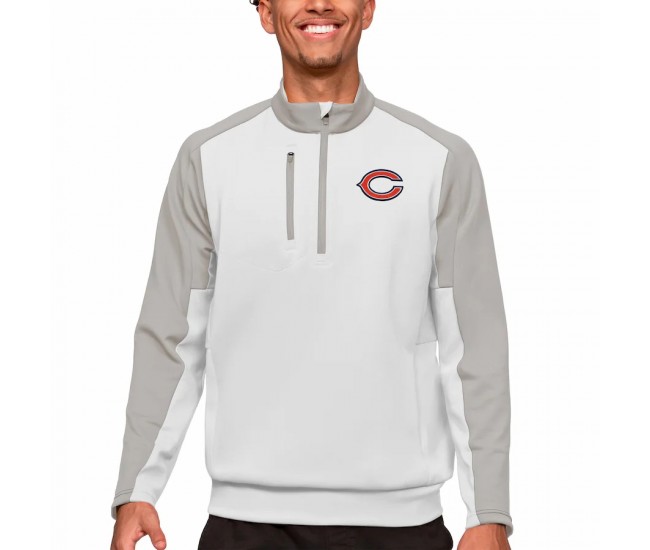 Chicago Bears Men's Antigua White Team Quarter-Zip Pullover Top