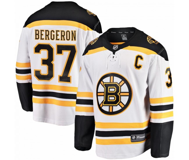 Boston Bruins Patrice Bergeron Men's Fanatics Branded White Away Captain Premier Breakaway Player Jersey