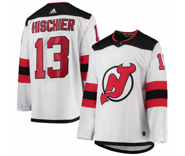 New Jersey Devils Nico Hischier Men's adidas White Away Authentic Player Jersey