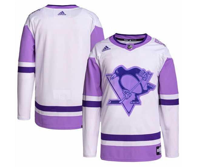 Pittsburgh Penguins Men's adidas White/Purple Hockey Fights Cancer Primegreen Authentic Blank Practice Jersey