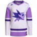 San Jose Sharks Men's adidas White/Purple Hockey Fights Cancer Primegreen Authentic Blank Practice Jersey