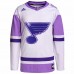 St. Louis Blues Men's adidas White/Purple Hockey Fights Cancer Primegreen Authentic Blank Practice Jersey