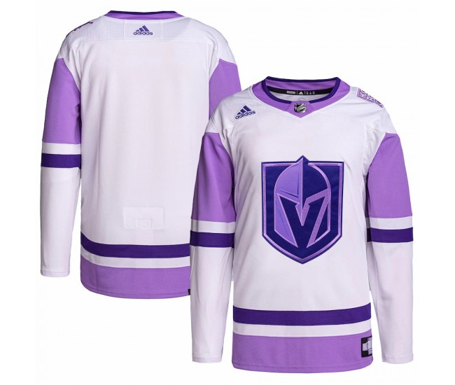 Vegas Golden Knights Men's adidas White/Purple Hockey Fights Cancer Primegreen Authentic Blank Practice Jersey