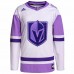 Vegas Golden Knights Men's adidas White/Purple Hockey Fights Cancer Primegreen Authentic Blank Practice Jersey